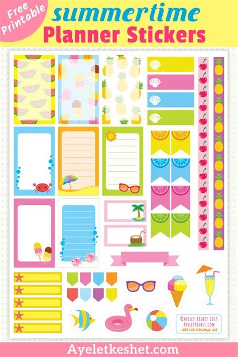 Cute Printable Planner Stickers For Summer Ayelet Keshet