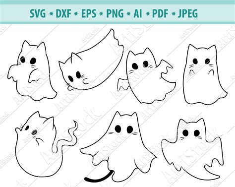 Сute Ghost Cat Svg Halloween Svg Cat Svg Boo Svg Ghosts Etsy