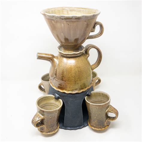 Pour Over Coffee Set With Cups And Warming Stand •