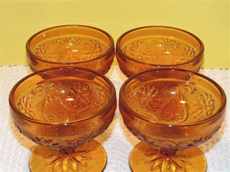 Amber Tiara Glass Sherbet Dishes Vintage Dessert Cups Set Of 4 Etsy
