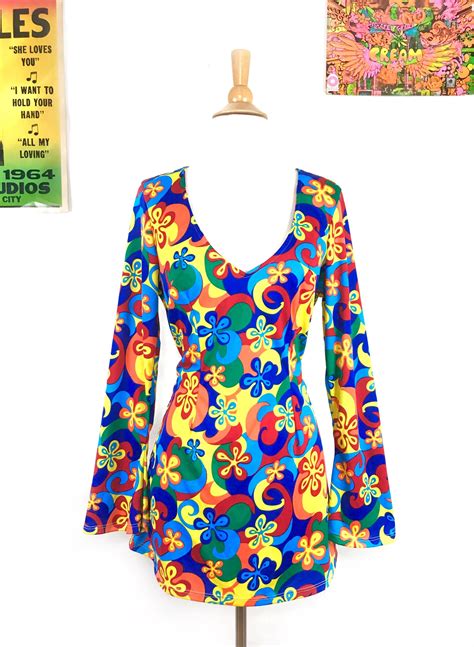 1960s Flower Power Psychedelic Costume Vintage Charades 60s Mod Mini