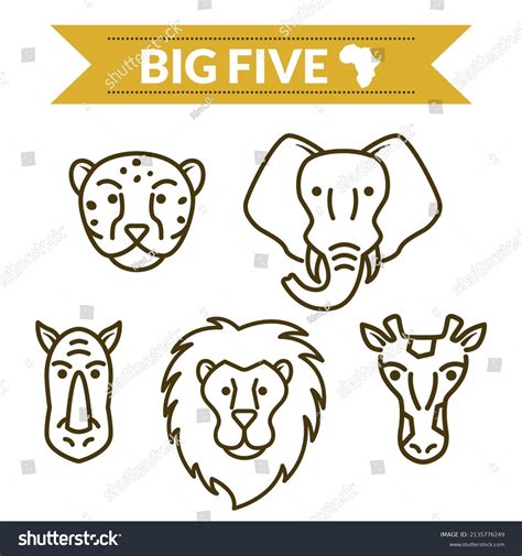 Big Five Animals Set Of Icons Leopard Elephant Royalty Free Stock