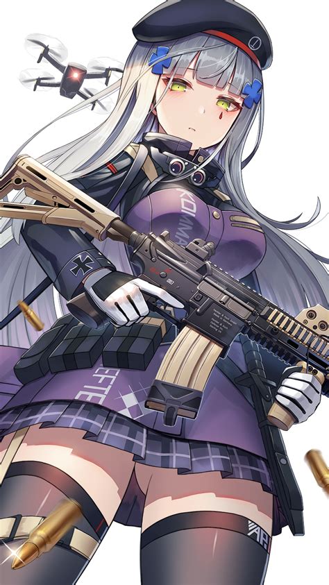 Safebooru 1girl Assault Rifle Bangs Beret Black Headwear Black Legwear Closed Mouth Dakunesu