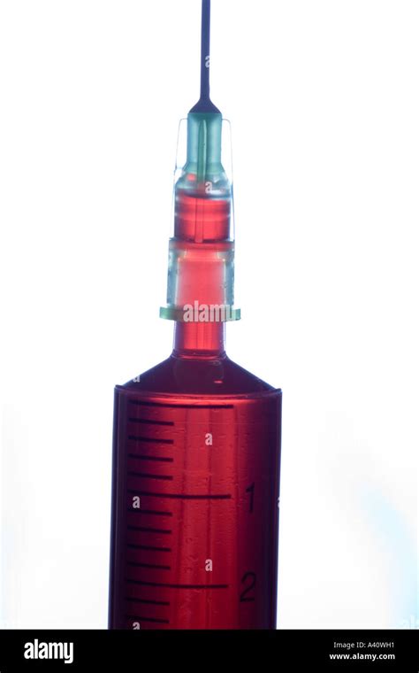 Blood Filled Syringe With Hypodermic Needle White Background Stock