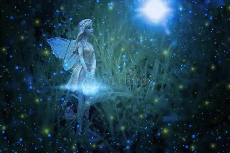 Image Of Magical Little Fairy In The Night Forest Stock Photo Image