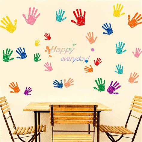 Colorful Handprint Wall Stickers Home Decor Removable Bedroom