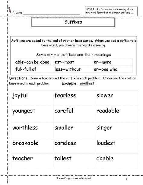 Prefix And Suffix Worksheets 4th Grade