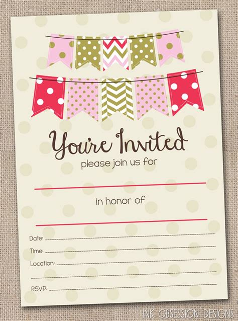 Fill In Blank Party Invitations Printable By Inkobsessiondesigns