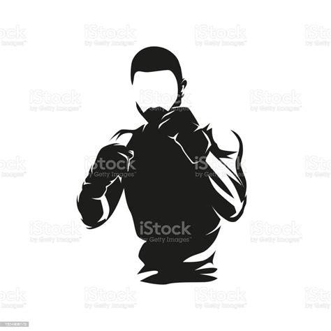 Fighter Logo Boxing Isolated Vector Illustration Ink Drawing Front View