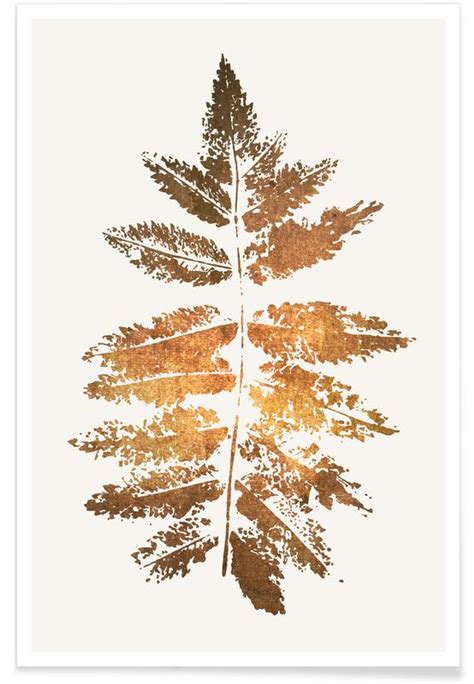 Oak Leaf Print Gold Poster Juniqe