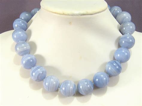 Necklace Blue Lace Agate A 20mm Round Beads 925 Ebay