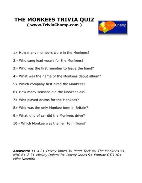 The Monkees Trivia Quiz Trivia Champ