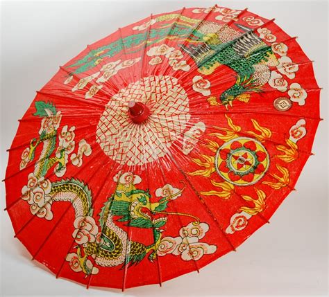 Chinese Red Oil Paper Parasol Dragon Phoenix Traditional Oriental Umbrella 30
