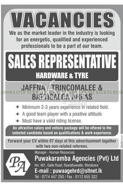Sales Representative Vacancy At Puwakaramba Agencies Pvt Ltd Jaffna