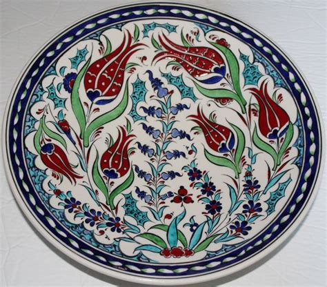 Handmade Turkish Iznik Red Tulip Pattern Ceramic Plate Anatolian