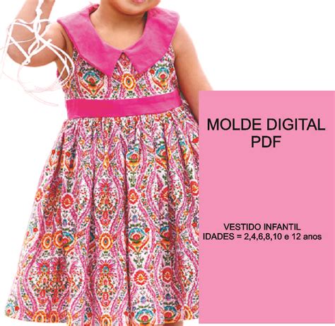 Molde De Vestido Infantil Para Costura Em PDF Digital 2 A 12 Anos