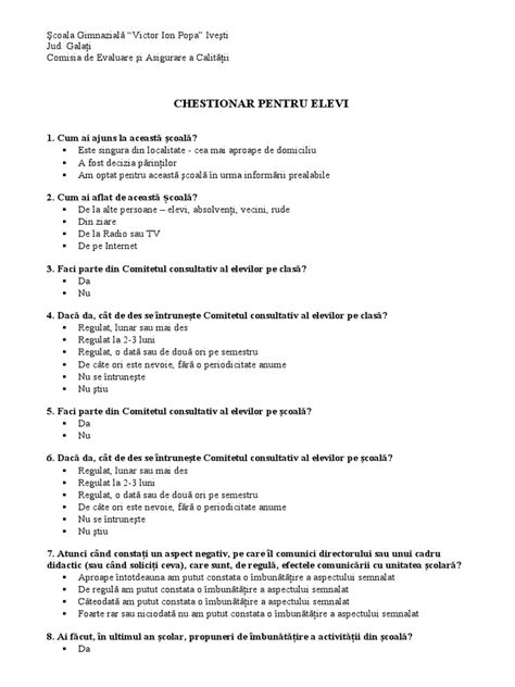 Chestionar Pentru Elevi Aracip Pdf