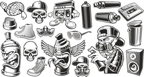 Graffiti Stickers Set Free Vector Cdr Download Black And
