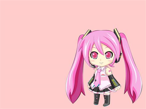 Chibi Hatsune Miku Long Hair Pink Pink Hair Twintails Vocaloid
