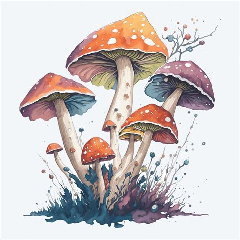 Premium Vector Vector Funky Mushrooms With Water Color Effect