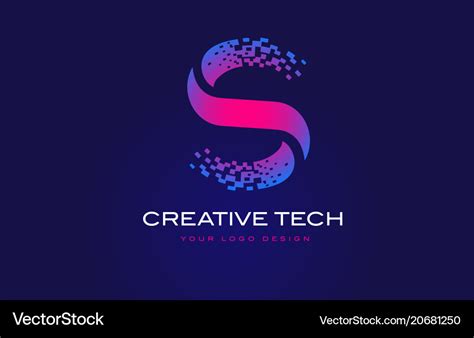 S Initial Letter Logo Design With Digital Pixels Vector Image
