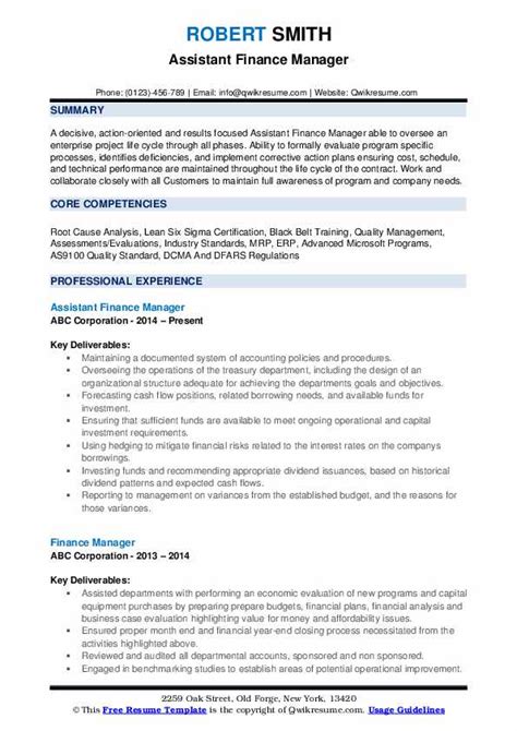 Finance Manager Resume Samples Qwikresume