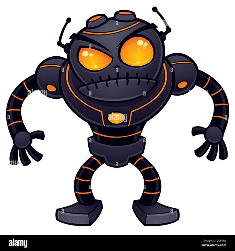 Vector Cartoon Illustration Of An Angry Robot Getting Ready For Battle