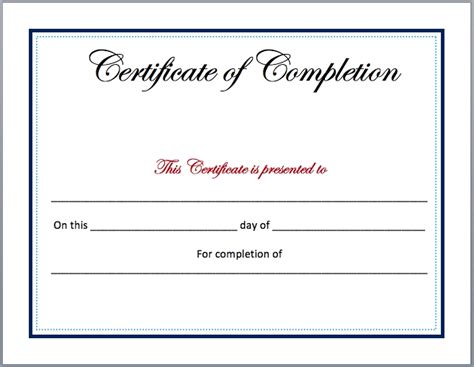 Printable Doc File Completion Certificate Template Microsoft Word