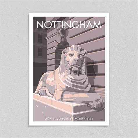 Nottingham Lion Sculpture Travel Poster Giclée Art Print