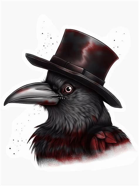 Raven Wearing Top Hat Blood Red Tint Sticker For Sale By