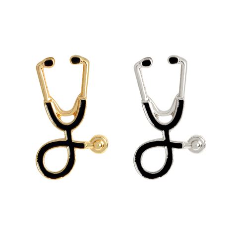 Gold Silver Colors Black Stethoscope Enamel Badge Lapel Pin Brooch