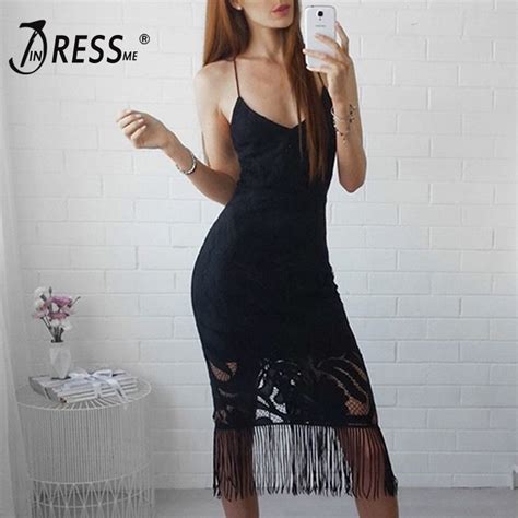 INDRESSME Party Women Bandage Dress Sexy Deep V Hollow Out Tassel