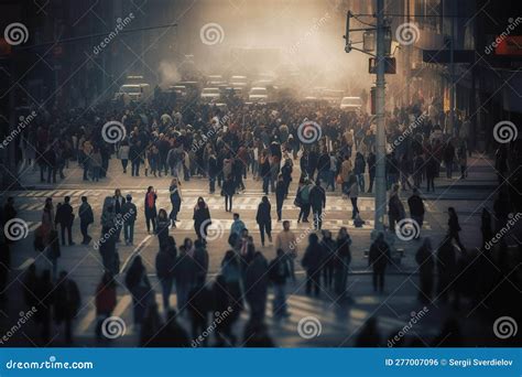 A Bustling Cityscape Captured In A Long Exposure Shot With Crowds Of