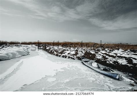 Fishermen On Frozen Lake Boats On Stock Photo 2127066974 Shutterstock