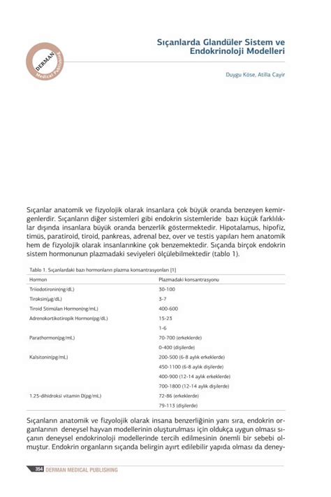 PDF Sıçanlarda Glandüler Sistem ve Endokrinoloji Modelleri