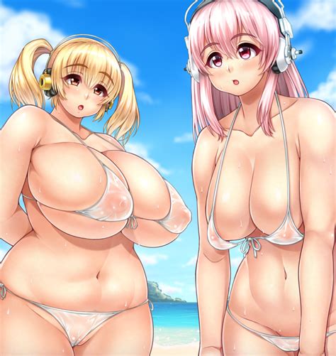 Yoohi Super Pochaco Super Sonico Nitroplus 2girls Bikini Blonde