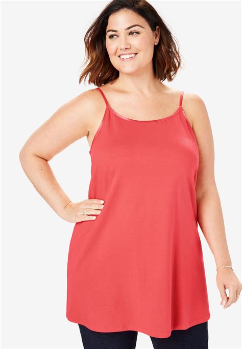 Stretch Cotton Long Camisole Plus Size Tops Tees Fullbeauty