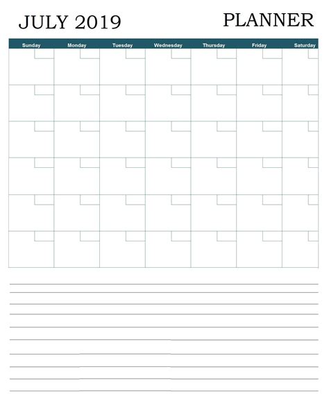 July 2019 Planner Template Printable Calendar Designs Calendar Word
