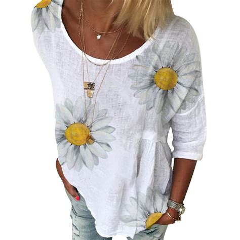 ukap womens short sleeve loose blouse summer ladies daisy floral print t shirt tops plus size