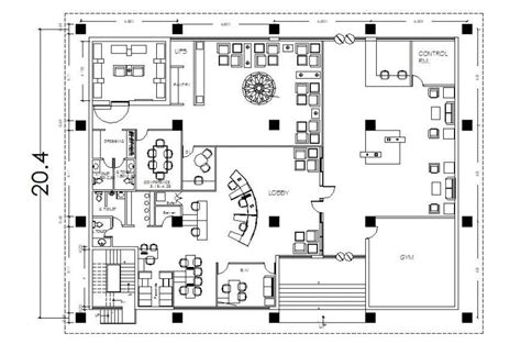 Private Bank Office Distribution Plan With Furniture Cad