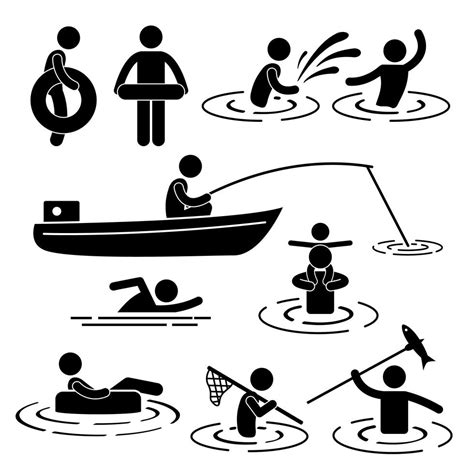 Kinder Freizeit Schwimmen Fischen Das An Der Fluss Wasser Strichm Nnchen Piktogramm Ikone