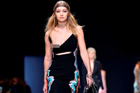 Gigi Hadid Suffers Unfortunate Nip Slip During Versace Show At Milan