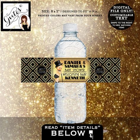 Great Gatsby Water Bottle Labels Personalized 1920s Vintage Etsy