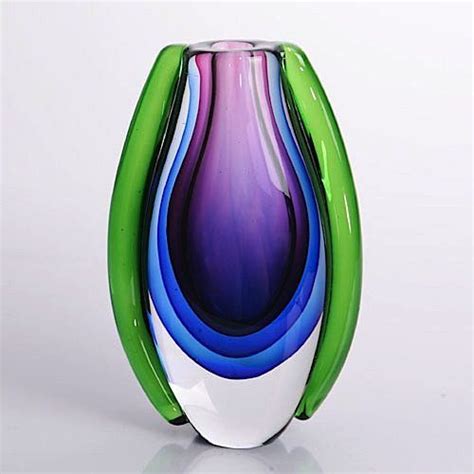 Luxury Lane Hand Blown Multicolor Sommerso Oval Art Glass Vase 10 Tall Glass Art Glass