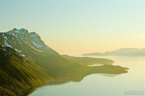 Image Beautiful Midnight Sun Light On Mountain And Fjord Stock Photo