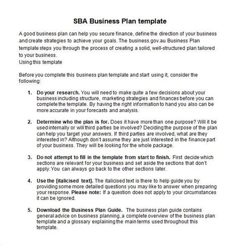 Free 8 Sample Sba Business Plan Templates In Pdf Ms Word For Sba