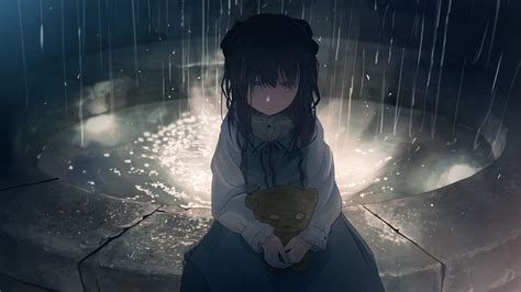 Wallpaper Anime Girls Original Characters Night Rain