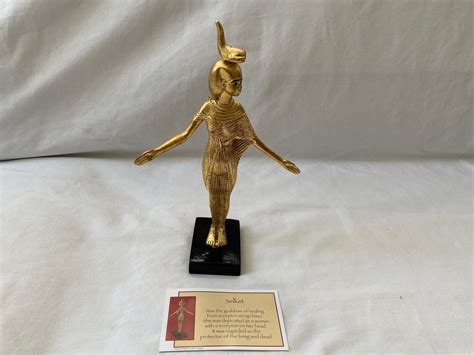 Egyptian Goddess Selket Statue Resin Gold On Black Base Etsy
