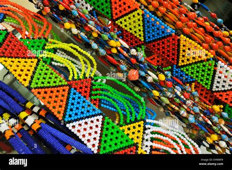 colourful traditional zulu jewellery for sale at victoria indian market durban south africa