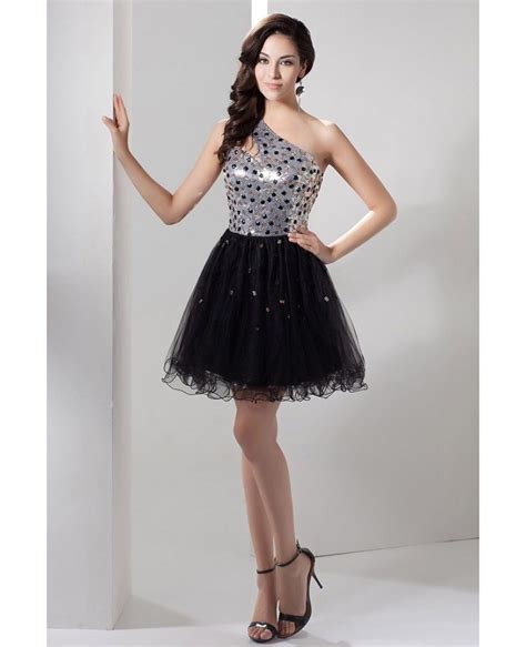 A Line One Shoulder Short Tulle Prom Dress With Beading Op4772 1652